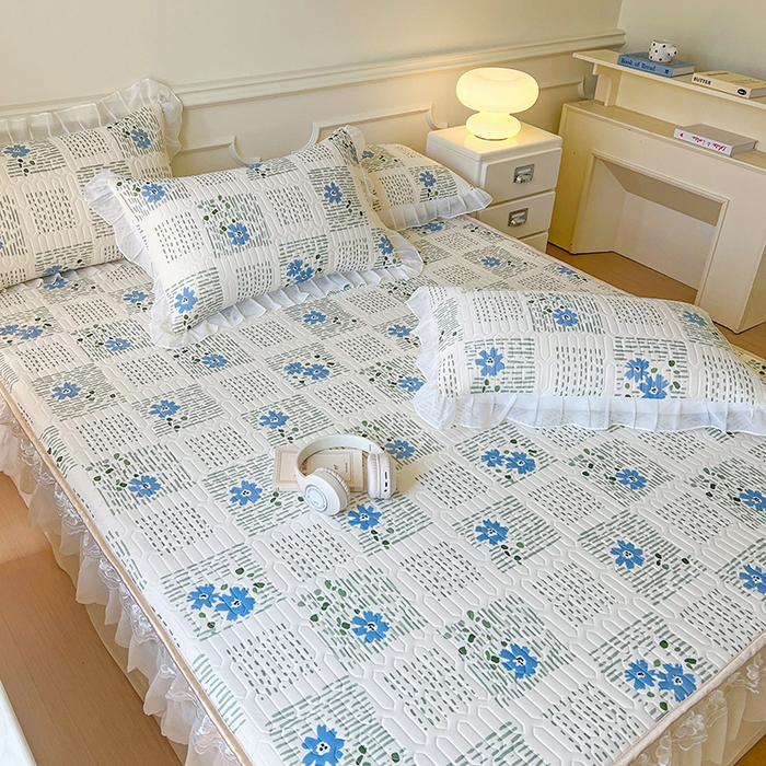 91家纺网 家纺一手货源 找家纺 网红馆（ck家纺） 2026新款凉感丝床笠式床裙款乳胶乳印花凉席 卉雅 兰