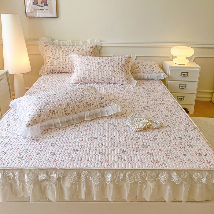 91家纺网 家纺一手货源 找家纺 网红馆（ck家纺） 2026新款凉感丝床笠式床裙款乳胶乳印花凉席 花样年华 粉