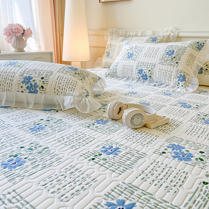 91家纺网 家纺一手货源 找家纺 网红馆（ck家纺） 2026新款凉感丝床笠式床裙款乳胶乳印花凉席 卉雅 兰