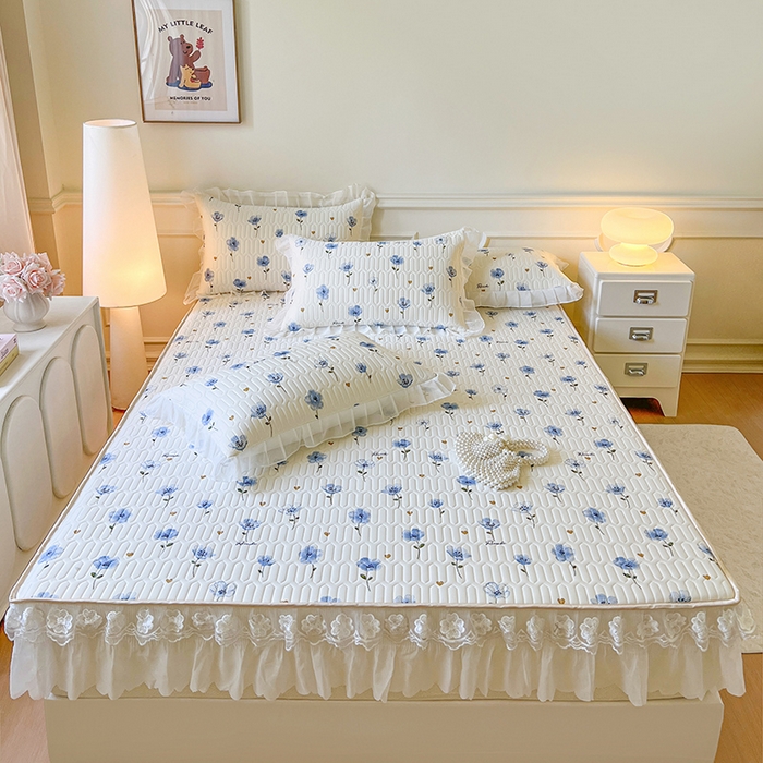 网红馆（ck家纺） 2026新款凉感丝床笠式床裙款乳胶乳印花凉席 玉秀 兰