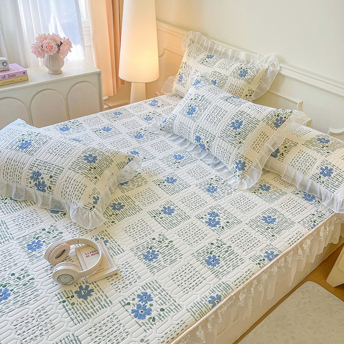 91家纺网 家纺一手货源 找家纺 网红馆（ck家纺） 2026新款凉感丝床笠式床裙款乳胶乳印花凉席 卉雅 兰