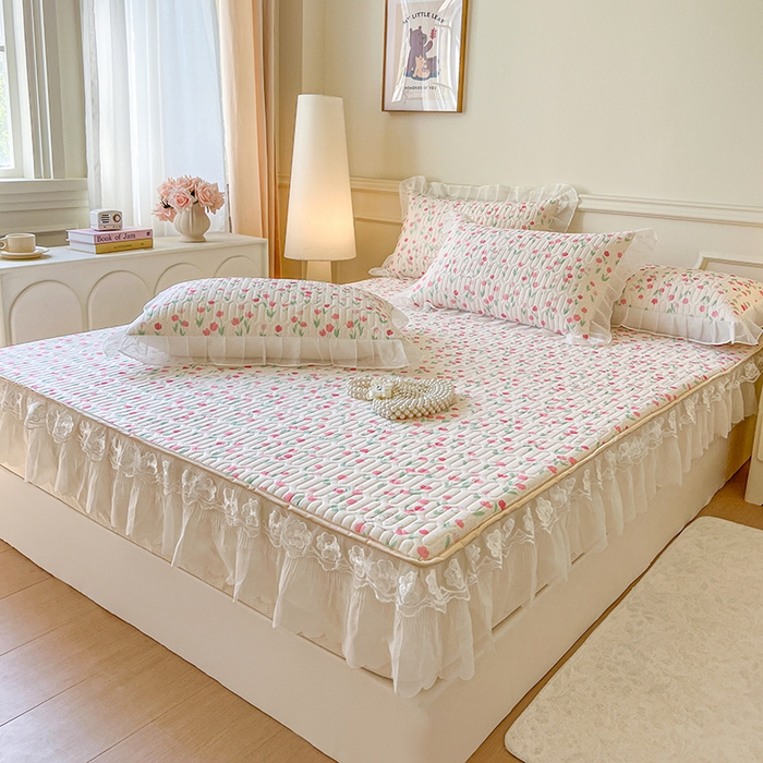 91家纺网 家纺一手货源 找家纺 网红馆（ck家纺） 2026新款凉感丝床笠式床裙款乳胶乳印花凉席 郁兔  粉