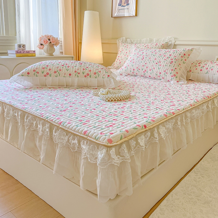 91家纺网 家纺一手货源 找家纺 网红馆（ck家纺） 2026新款凉感丝床笠式床裙款乳胶乳印花凉席 郁兔  粉