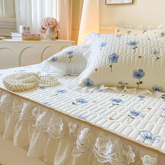 91家纺网 家纺一手货源 找家纺 网红馆（ck家纺） 2026新款凉感丝床笠式床裙款乳胶乳印花凉席 玉秀 兰