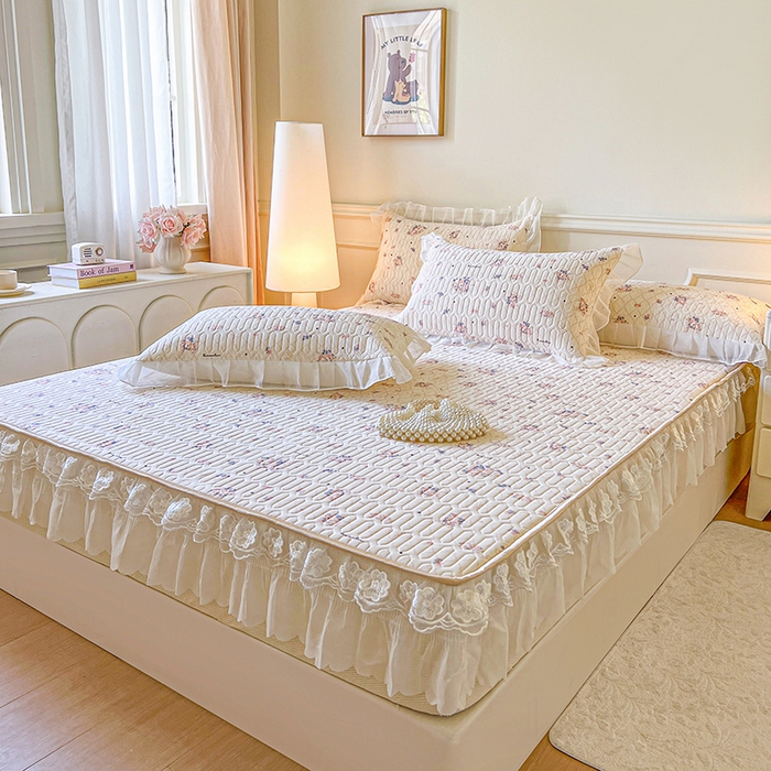 91家纺网 家纺一手货源 找家纺 网红馆（ck家纺） 2026新款凉感丝床笠式床裙款乳胶乳印花凉席 艺梦  粉