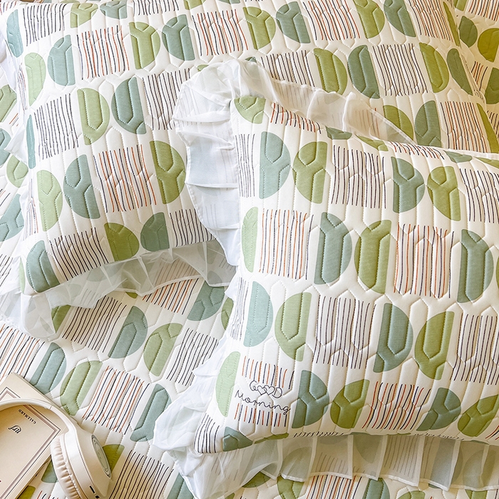 91家纺网 家纺一手货源 找家纺 网红馆（ck家纺） 2026新款凉感丝床笠式床裙款乳胶乳印花凉席 圆梦 绿