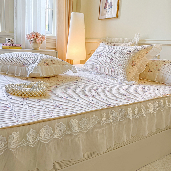 91家纺网 家纺一手货源 找家纺 网红馆（ck家纺） 2026新款凉感丝床笠式床裙款乳胶乳印花凉席 艺梦  粉