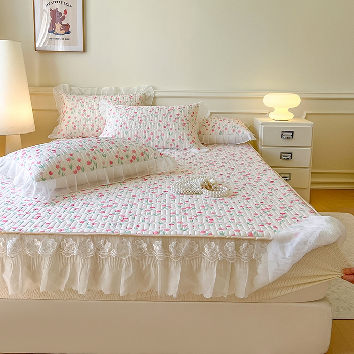 91家纺网 家纺一手货源 找家纺 网红馆（ck家纺） 2026新款凉感丝床笠式床裙款乳胶乳印花凉席 郁兔  粉