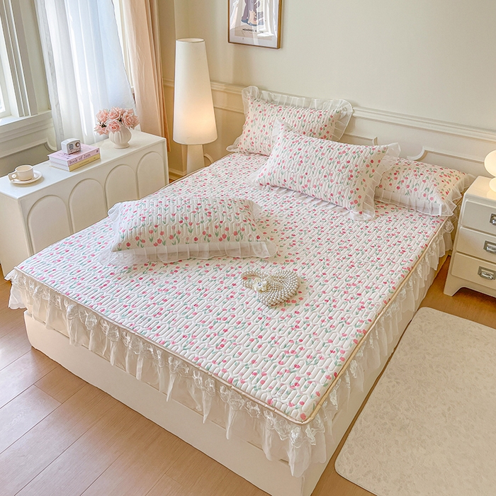 91家纺网 家纺一手货源 找家纺 网红馆（ck家纺） 2026新款凉感丝床笠式床裙款乳胶乳印花凉席 郁兔  粉