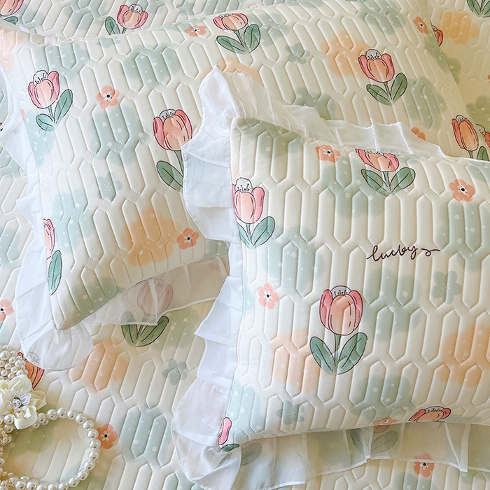 91家纺网 家纺一手货源 找家纺 网红馆（ck家纺） 2026新款凉感丝床笠式床裙款乳胶乳印花凉席 夏花 绿