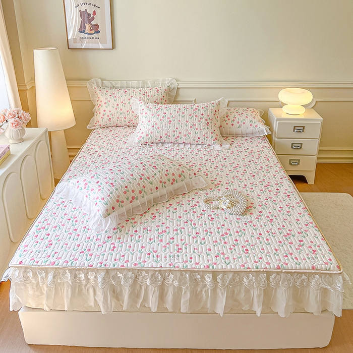 网红馆（ck家纺） 2026新款凉感丝床笠式床裙款乳胶乳印花凉席 郁兔  粉