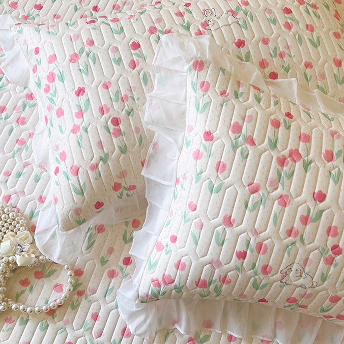 91家纺网 家纺一手货源 找家纺 网红馆（ck家纺） 2026新款凉感丝床笠式床裙款乳胶乳印花凉席 郁兔  粉