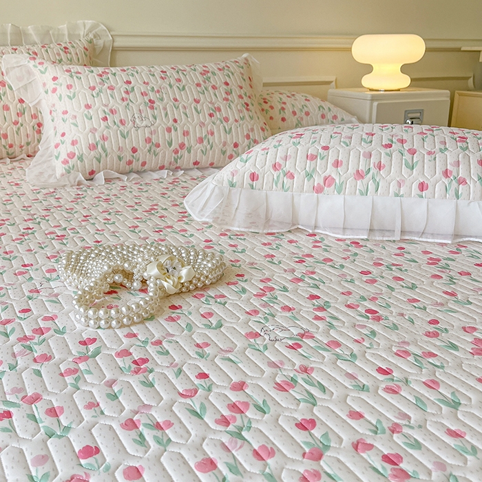 91家纺网 家纺一手货源 找家纺 网红馆（ck家纺） 2026新款凉感丝床笠式床裙款乳胶乳印花凉席 郁兔  粉