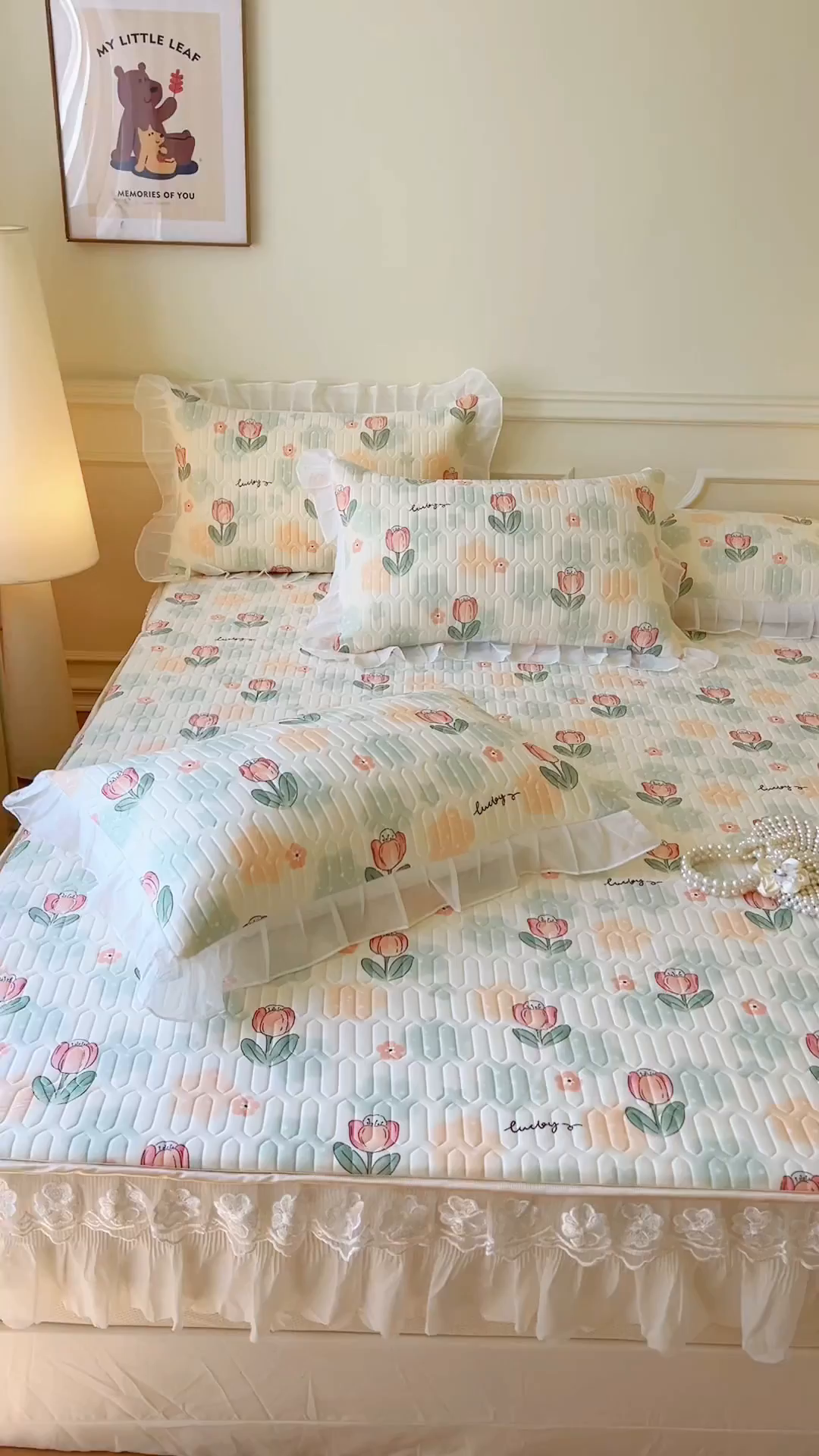 91家纺网 家纺一手货源 找家纺 网红馆（ck家纺） 2026新款凉感丝床笠式床裙款乳胶乳印花凉席 夏花 绿