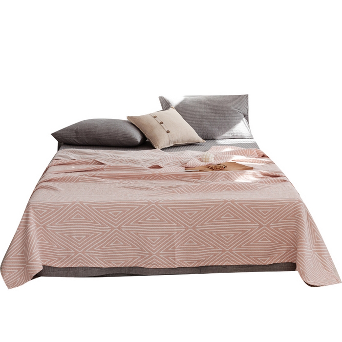 91家纺网 家纺一手货源 找家纺 朴尔家纺-毛巾被 2026春夏新款加厚三层水洗棉全棉纯棉纱布毛巾被夏被夏凉被空调被 等边三角-粉