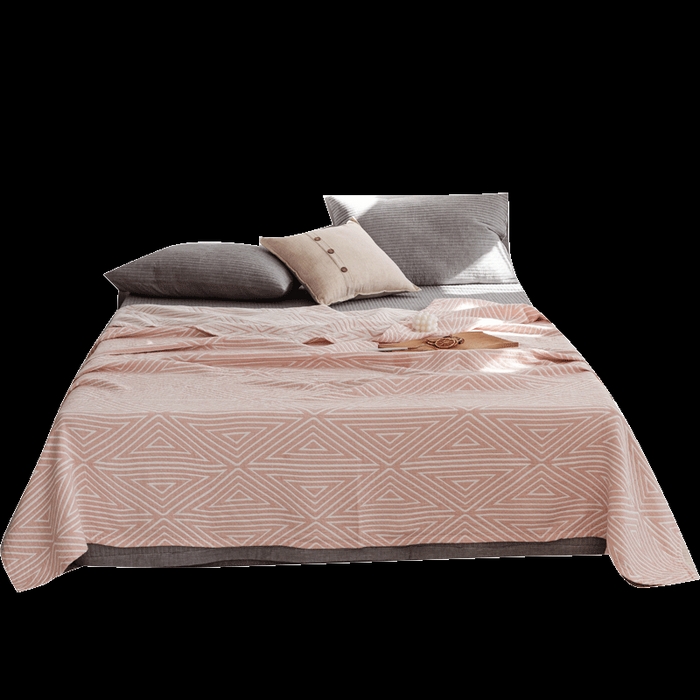 91家纺网 家纺一手货源 找家纺 朴尔家纺-毛巾被 2026春夏新款加厚三层水洗棉全棉纯棉纱布毛巾被夏被夏凉被空调被 等边三角-粉