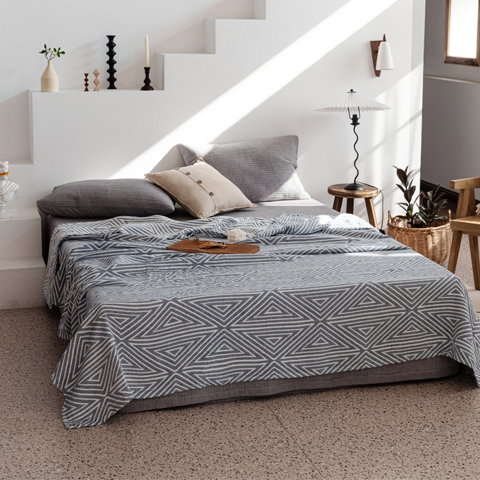 91家纺网 家纺一手货源 找家纺 朴尔家纺-毛巾被 2026春夏新款加厚三层水洗棉全棉纯棉纱布毛巾被夏被夏凉被空调被 等边三角-兰