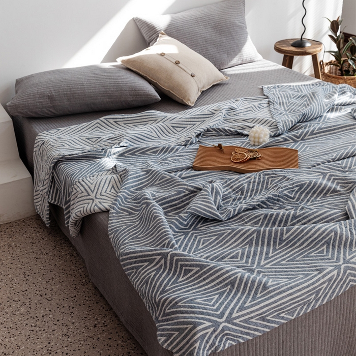 朴尔家纺-毛巾被 2026春夏新款加厚三层水洗棉全棉纯棉纱布毛巾被夏被夏凉被空调被 等边三角-兰