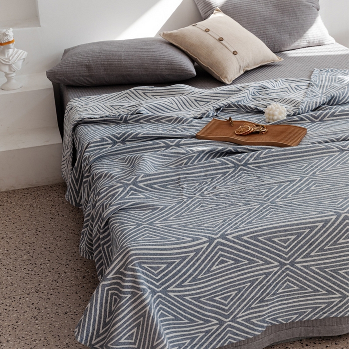 91家纺网 家纺一手货源 找家纺 朴尔家纺-毛巾被 2026春夏新款加厚三层水洗棉全棉纯棉纱布毛巾被夏被夏凉被空调被 等边三角-兰