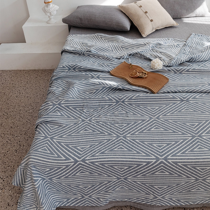 91家纺网 家纺一手货源 找家纺 朴尔家纺-毛巾被 2026春夏新款加厚三层水洗棉全棉纯棉纱布毛巾被夏被夏凉被空调被 等边三角-兰