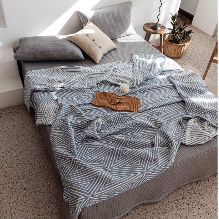 91家纺网 家纺一手货源 找家纺 朴尔家纺-毛巾被 2026春夏新款加厚三层水洗棉全棉纯棉纱布毛巾被夏被夏凉被空调被 等边三角-兰