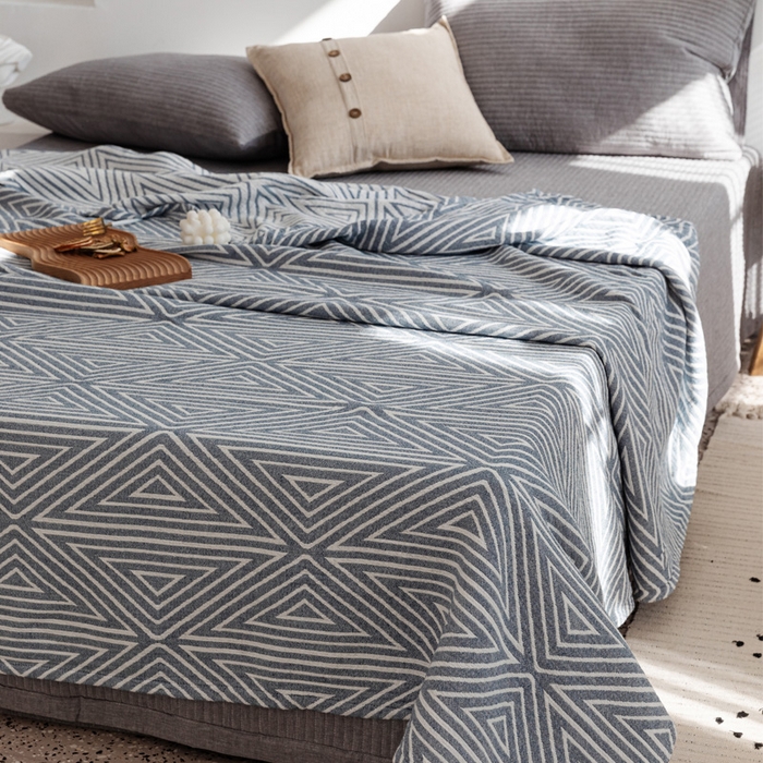 91家纺网 家纺一手货源 找家纺 朴尔家纺-毛巾被 2026春夏新款加厚三层水洗棉全棉纯棉纱布毛巾被夏被夏凉被空调被 等边三角-兰