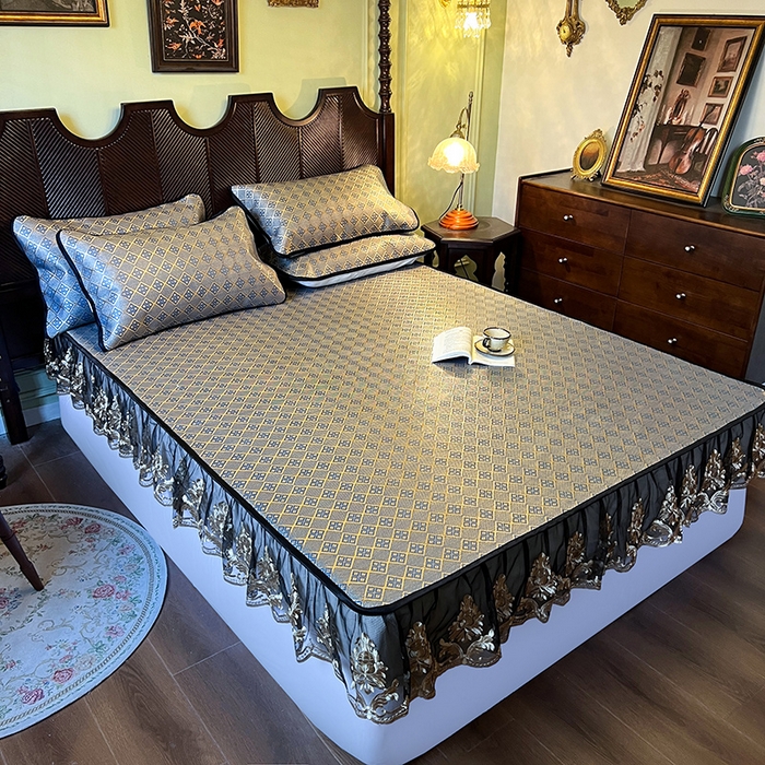 91家纺网 家纺一手货源 找家纺 网红馆（ck家纺） 2026新款床笠款冰藤席夏日记忆系列 花青