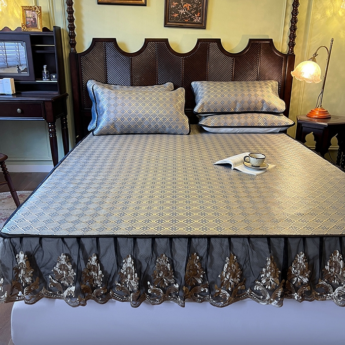 91家纺网 家纺一手货源 找家纺 网红馆（ck家纺） 2026新款床笠款冰藤席夏日记忆系列 花青