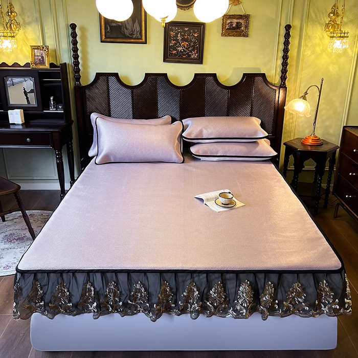 网红馆（ck家纺） 2026新款床笠款冰藤席夏日记忆系列 烟粉