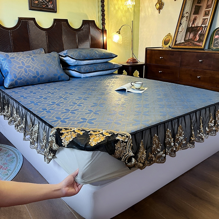 91家纺网 家纺一手货源 找家纺 网红馆（ck家纺） 2026新款床笠款冰藤席夏日记忆系列 蔚蓝