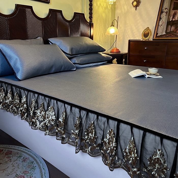 91家纺网 家纺一手货源 找家纺 网红馆（ck家纺） 2026新款床笠款冰藤席夏日记忆系列 蓝灰