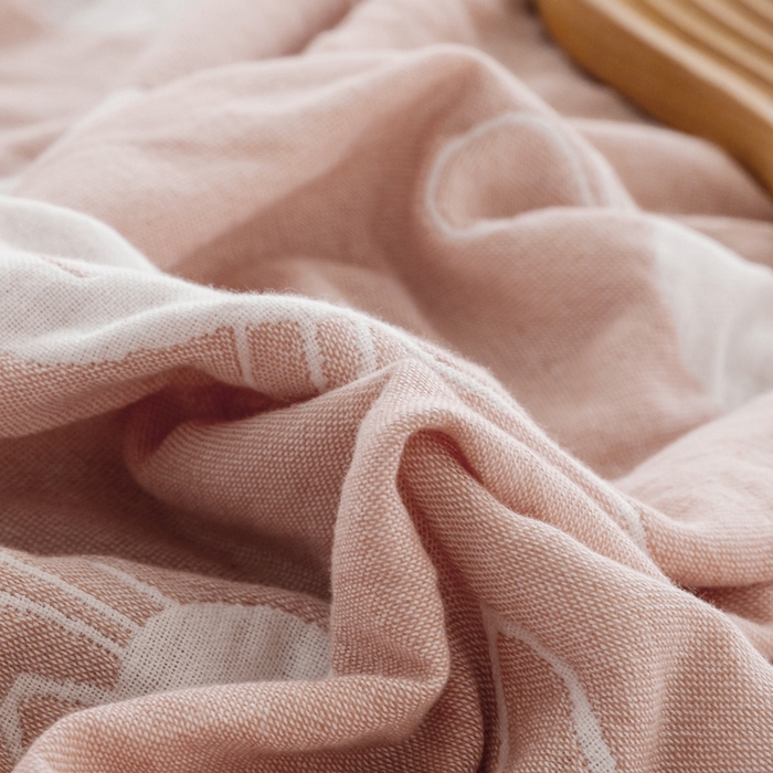 91家纺网 家纺一手货源 找家纺 朴尔家纺-毛巾被 2026春夏新款加厚三层水洗棉全棉纯棉纱布毛巾被夏被夏凉被空调被 灵动兔-粉
