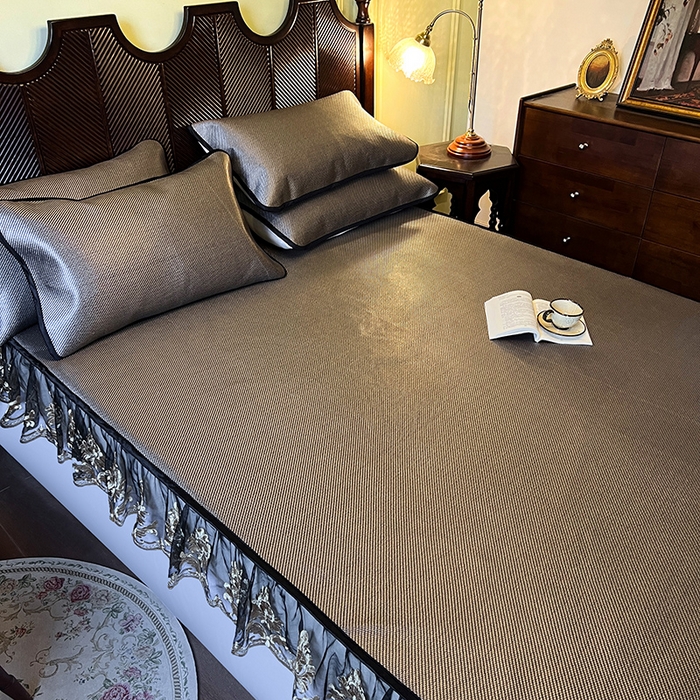 91家纺网 家纺一手货源 找家纺 网红馆（ck家纺） 2026新款床笠款冰藤席夏日记忆系列 灰咖