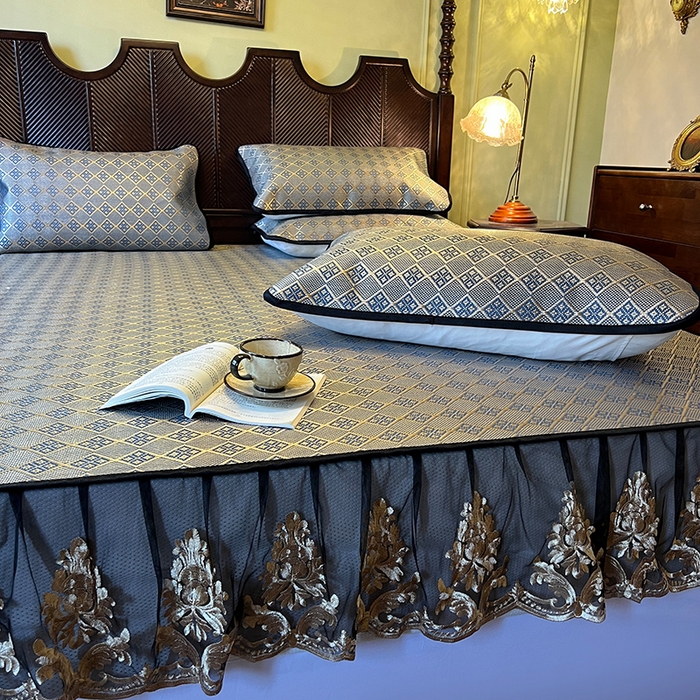 91家纺网 家纺一手货源 找家纺 网红馆（ck家纺） 2026新款床笠款冰藤席夏日记忆系列 花青