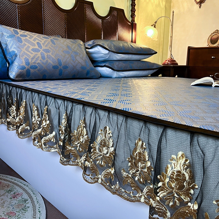 91家纺网 家纺一手货源 找家纺 网红馆（ck家纺） 2026新款床笠款冰藤席夏日记忆系列 蔚蓝