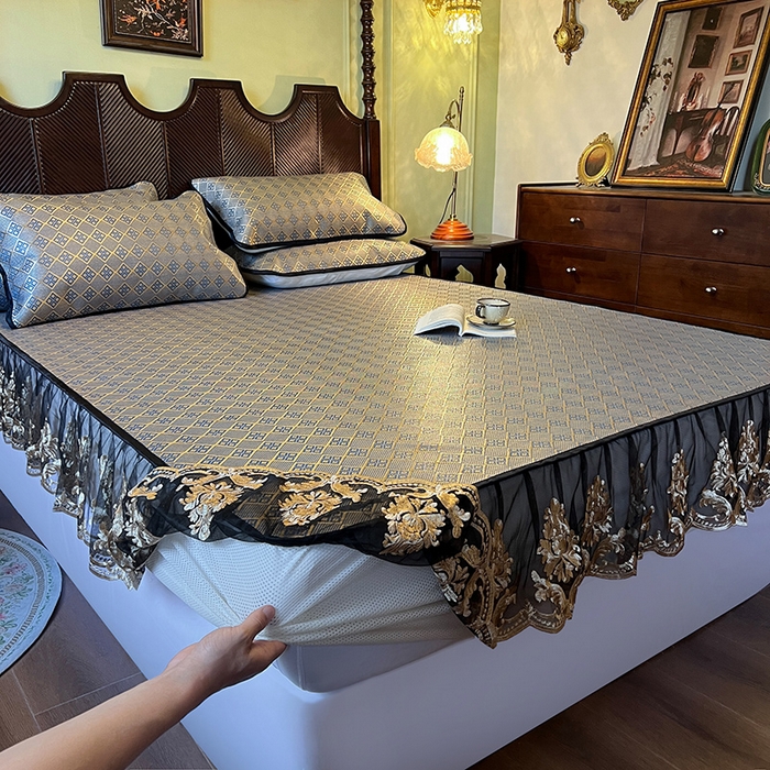 91家纺网 家纺一手货源 找家纺 网红馆（ck家纺） 2026新款床笠款冰藤席夏日记忆系列 花青