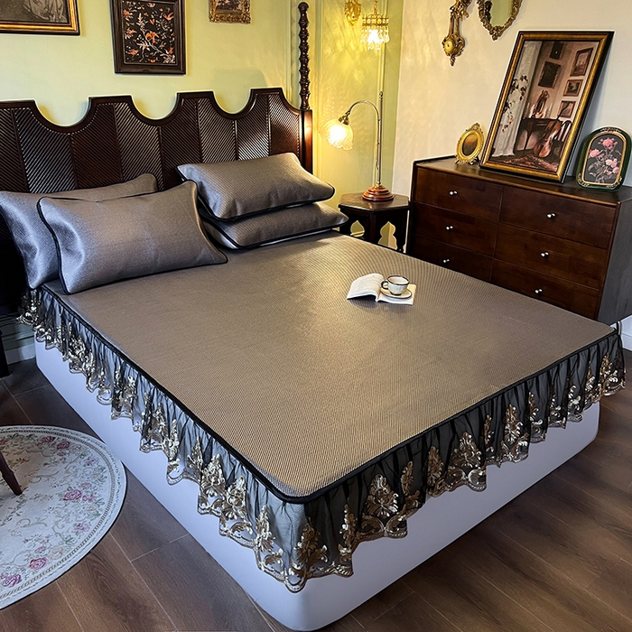 91家纺网 家纺一手货源 找家纺 网红馆（ck家纺） 2026新款床笠款冰藤席夏日记忆系列 灰咖