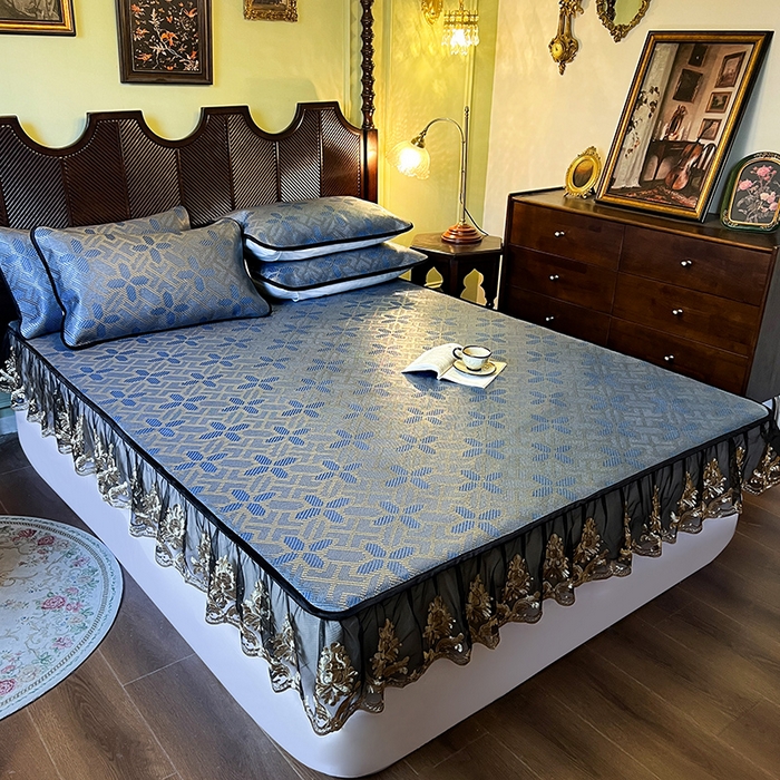 91家纺网 家纺一手货源 找家纺 网红馆（ck家纺） 2026新款床笠款冰藤席夏日记忆系列 蔚蓝