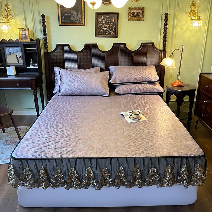 网红馆（ck家纺） 2026新款床笠款冰藤席夏日记忆系列 莲红