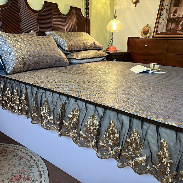 91家纺网 家纺一手货源 找家纺 网红馆（ck家纺） 2026新款床笠款冰藤席夏日记忆系列 花青