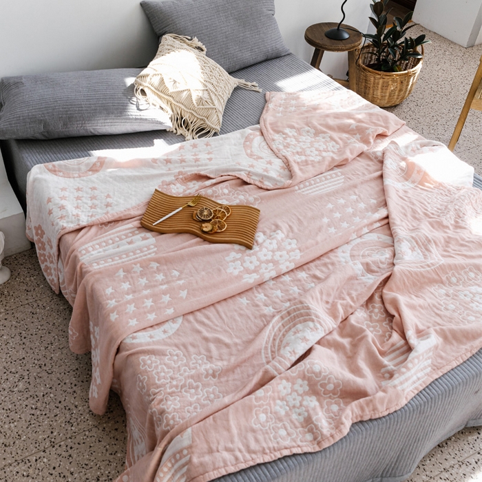 朴尔家纺-毛巾被 2026春夏新款加厚三层水洗棉全棉纯棉纱布毛巾被夏被夏凉被空调被 星星点点-粉