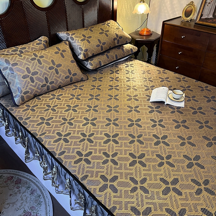 91家纺网 家纺一手货源 找家纺 网红馆（ck家纺） 2026新款床笠款冰藤席夏日记忆系列 钴蓝