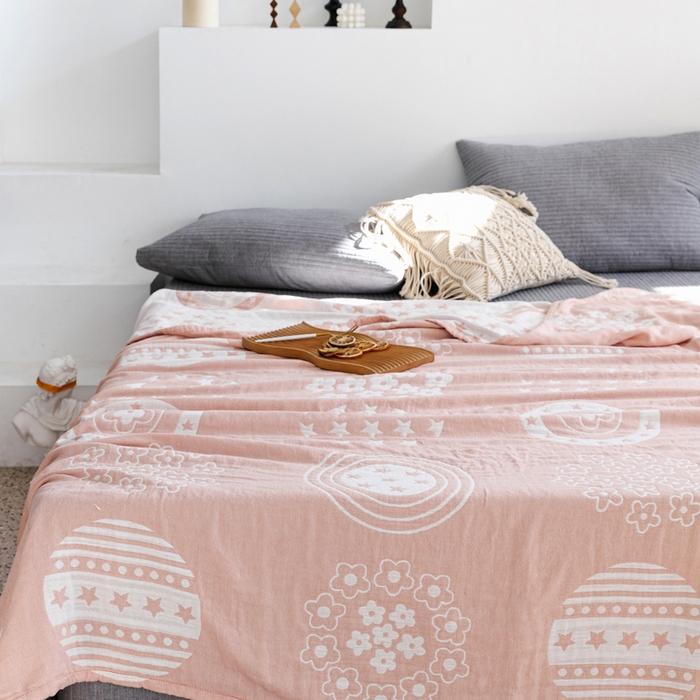 91家纺网 家纺一手货源 找家纺 朴尔家纺-毛巾被 2026春夏新款加厚三层水洗棉全棉纯棉纱布毛巾被夏被夏凉被空调被 星星点点-粉