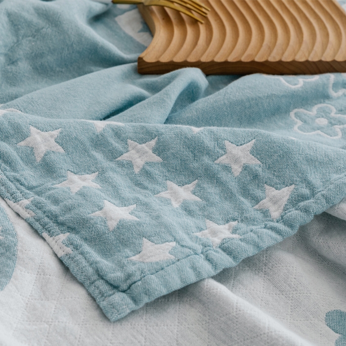 91家纺网 家纺一手货源 找家纺 朴尔家纺-毛巾被 2026春夏新款加厚三层水洗棉全棉纯棉纱布毛巾被夏被夏凉被空调被 星星点点-兰