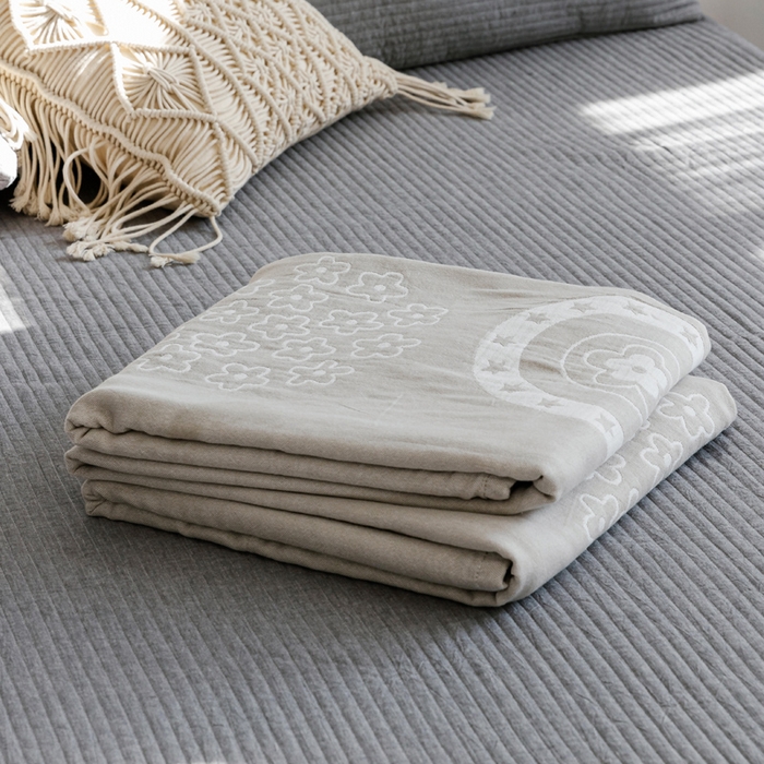 91家纺网 家纺一手货源 找家纺 朴尔家纺-毛巾被 2026春夏新款加厚三层水洗棉全棉纯棉纱布毛巾被夏被夏凉被空调被 星星点点-浅灰