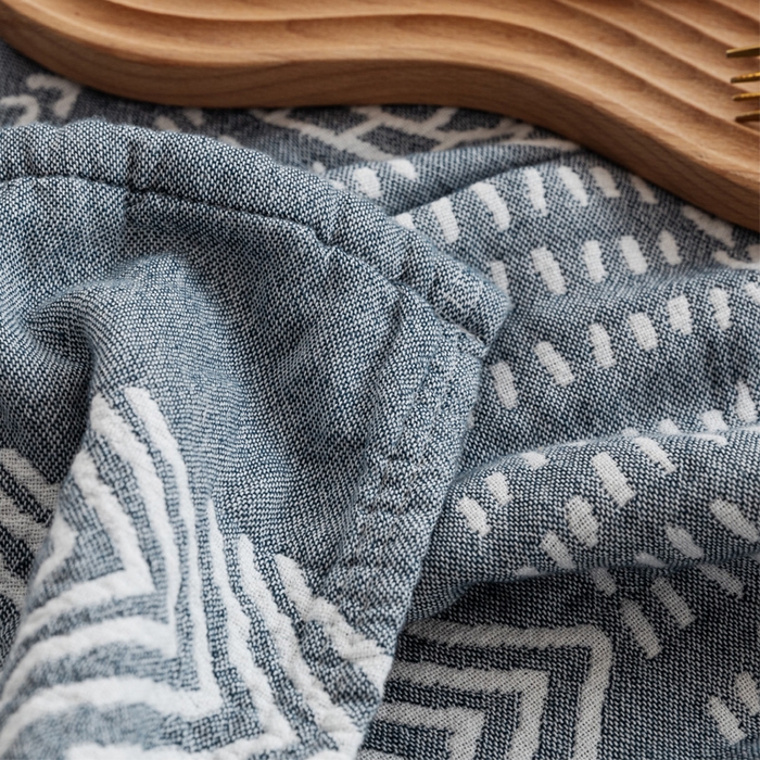 91家纺网 家纺一手货源 找家纺 朴尔家纺-毛巾被 2026春夏新款加厚三层水洗棉全棉纯棉纱布毛巾被夏被夏凉被空调被 印第安图腾-灰