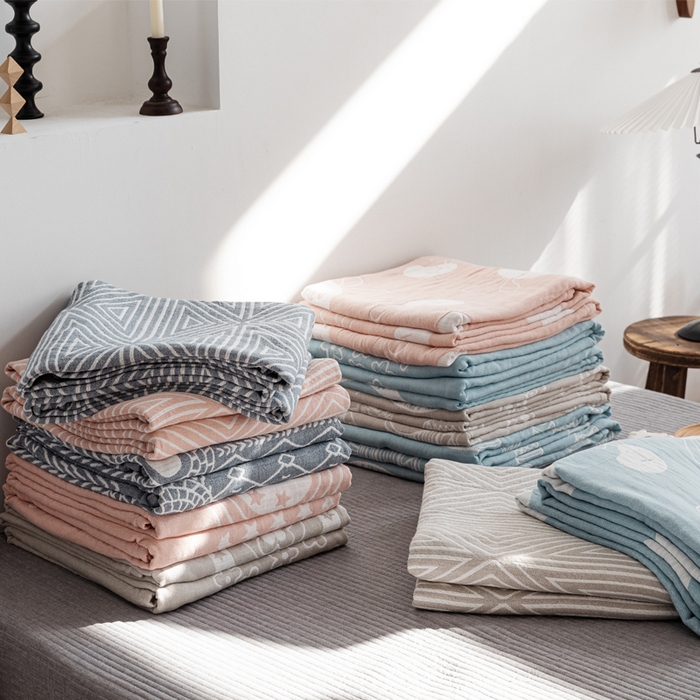 91家纺网 家纺一手货源 找家纺 朴尔家纺-毛巾被 2026春夏新款加厚三层水洗棉全棉纯棉纱布毛巾被夏被夏凉被空调被 组合图仅供展示不可下单