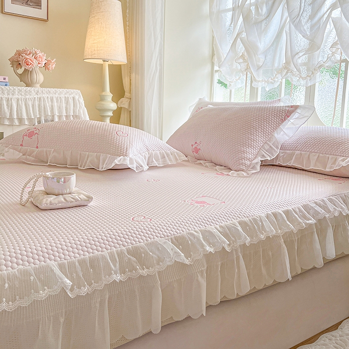 91家纺网 家纺一手货源 找家纺 （总）网红馆（ck家纺） 2026新款小清新床笠式床裙豆豆凉席三件套