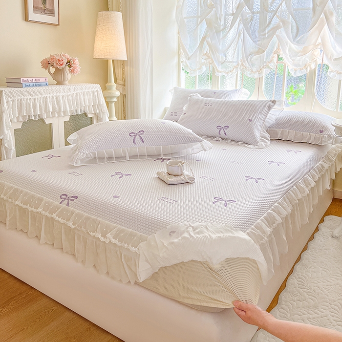 91家纺网 家纺一手货源 找家纺 网红馆（ck家纺） 2026新款小清新床笠式床裙豆豆凉席三件套 甜心蝴蝶-紫