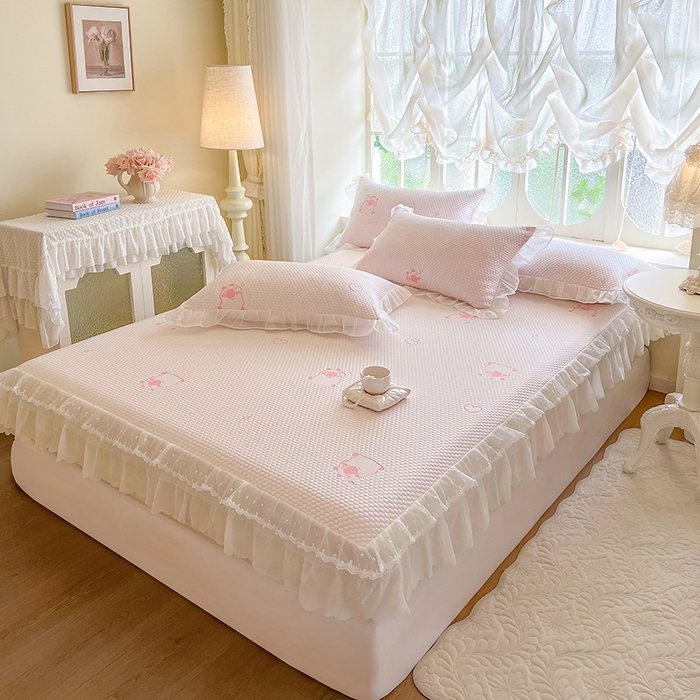 91家纺网 家纺一手货源 找家纺 （总）网红馆（ck家纺） 2026新款小清新床笠式床裙豆豆凉席三件套